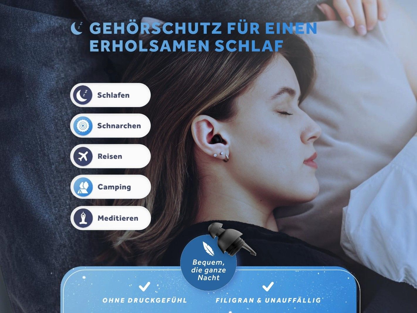Kopfhörer, In-Ear, Schwarz, Gehörschutz, Schlafhilfe