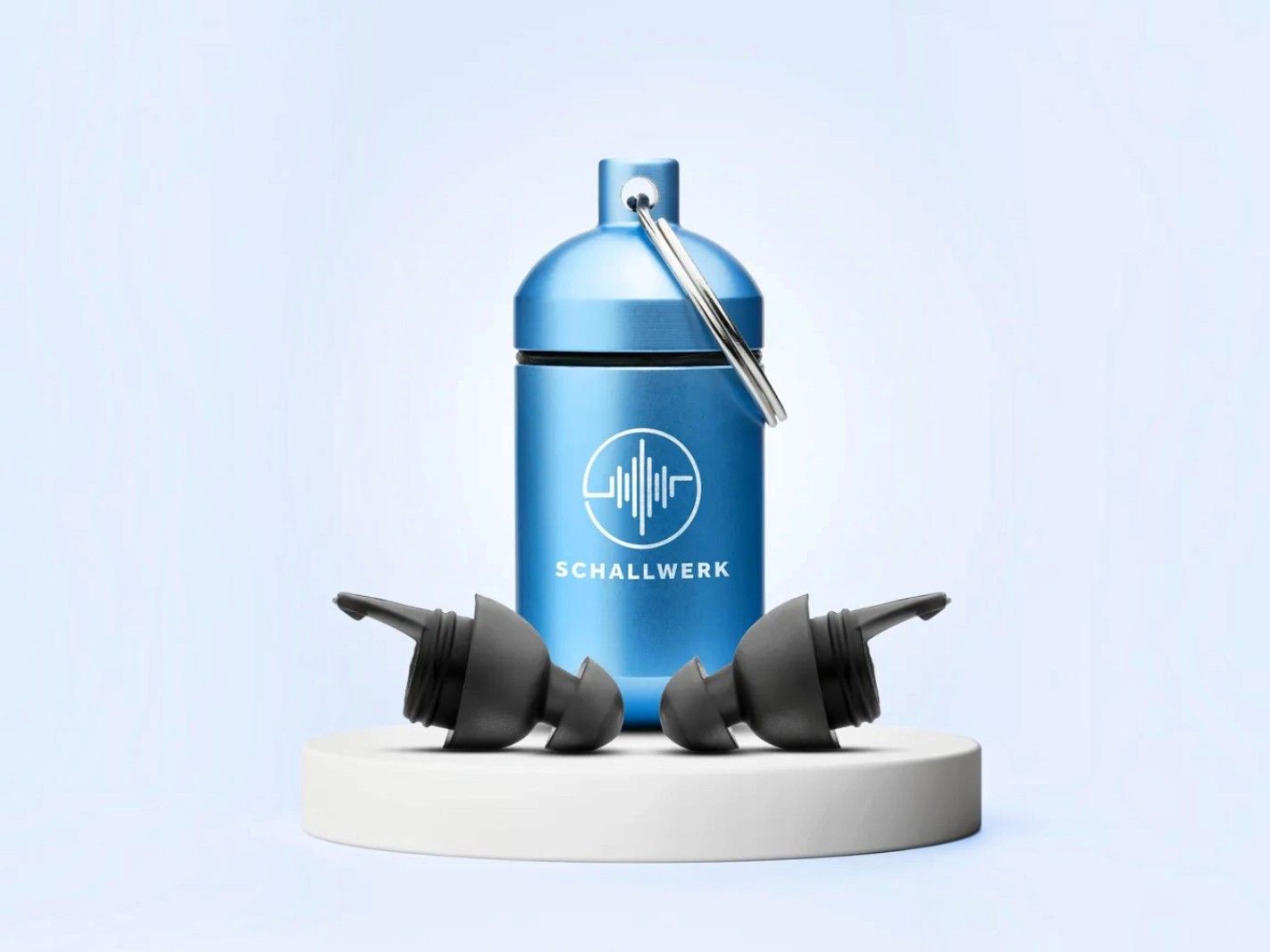 Sportflasche, Trinkflasche, Aluminium, Blau, Schallwerk Logo