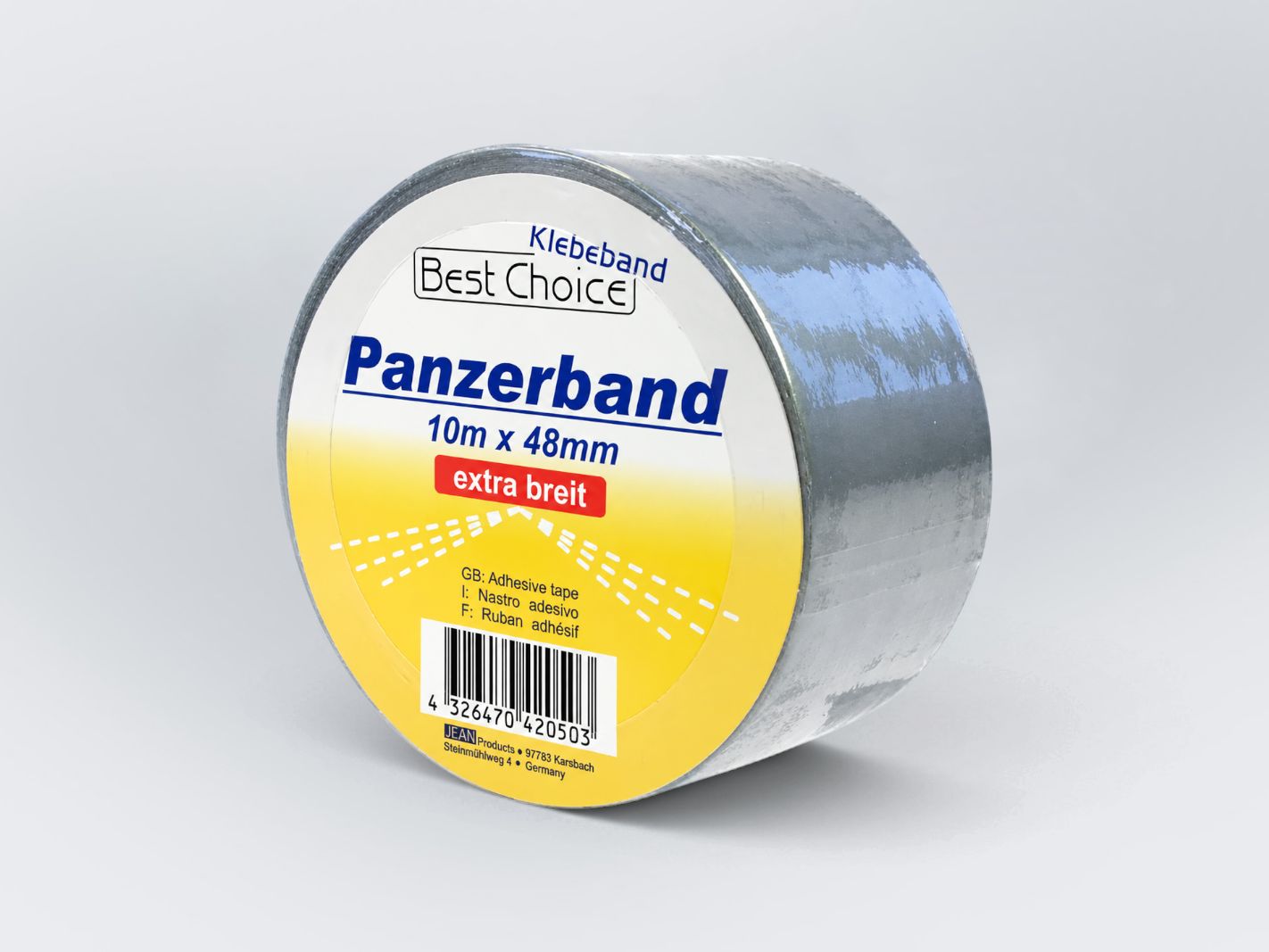 Klebeband, Panzerband, Extra breit, 10m x 48mm, Metallisch-grau