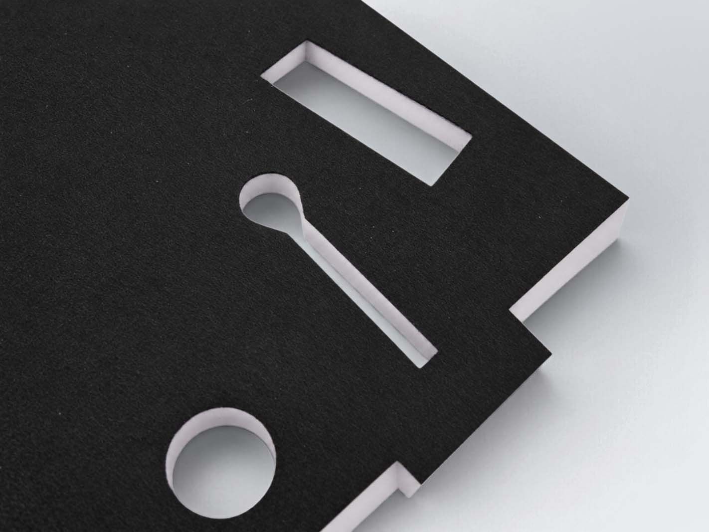schwarz, Schaumstoff, Aussparungen, Panel, Geometrie