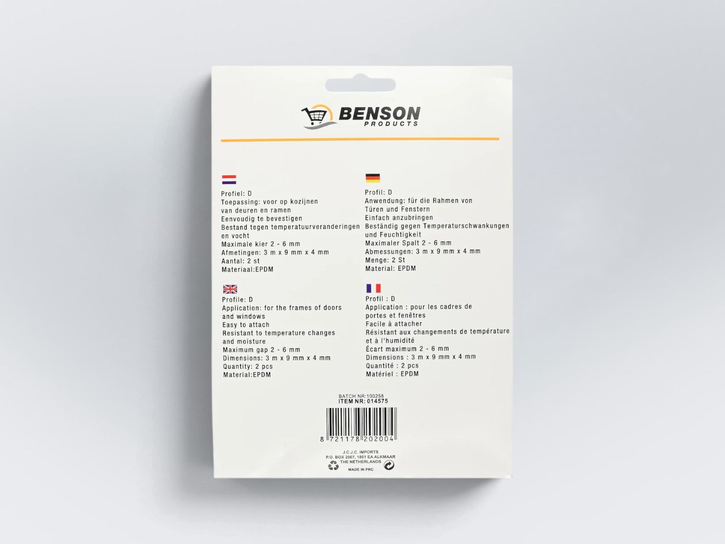 Benson Products Luftdichtungsstreifen D-Profil