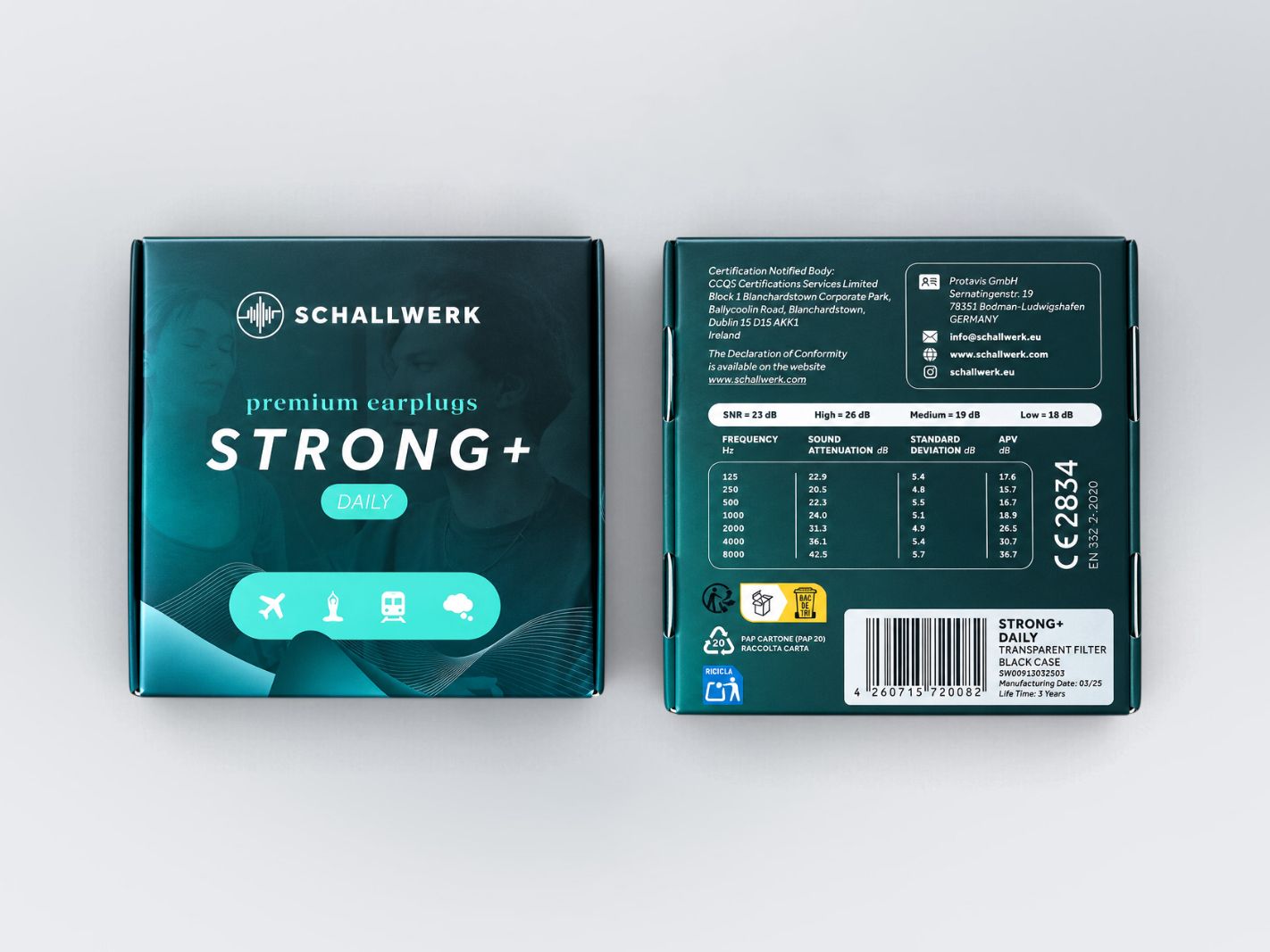 ohrstöpsel, strong+, tägliches,  verpackung, blaugrün