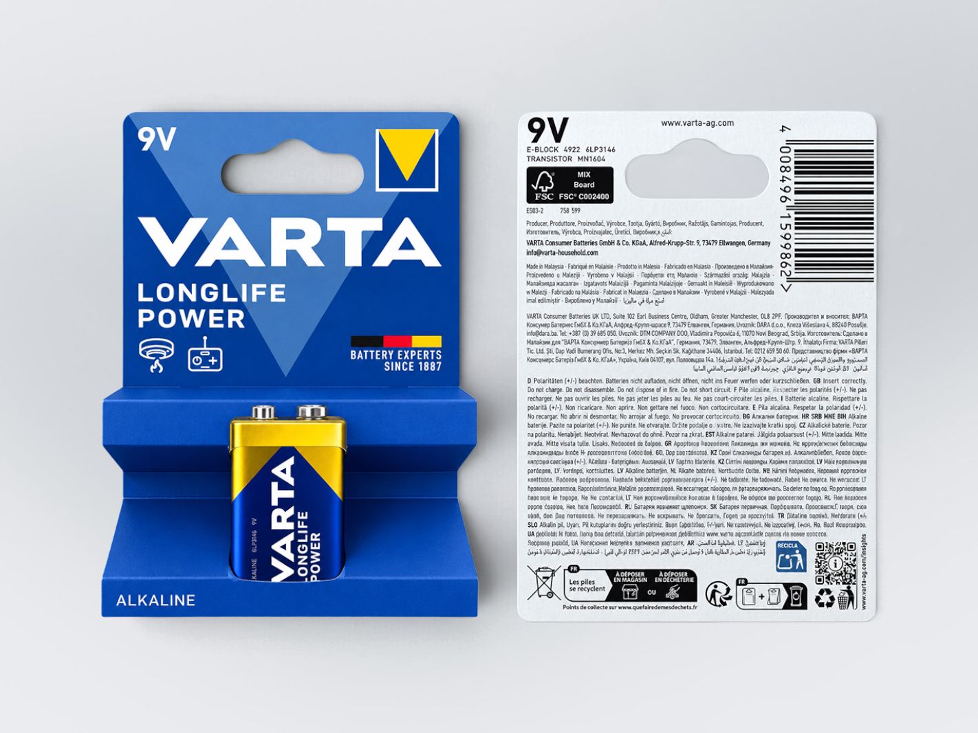 9V-Batterie, Varta, Alkaline, Verpackung, Zweierpack