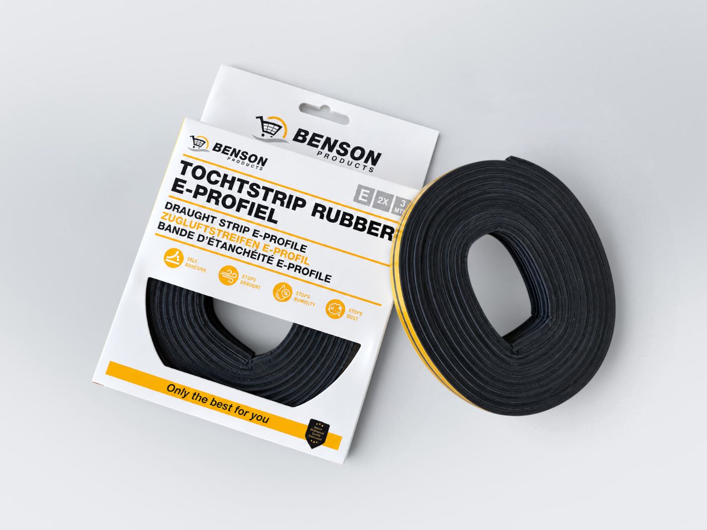 Tochtstrip, E-Profil, Schwarzer Klebeband, Rubber, Bandenkonfektion