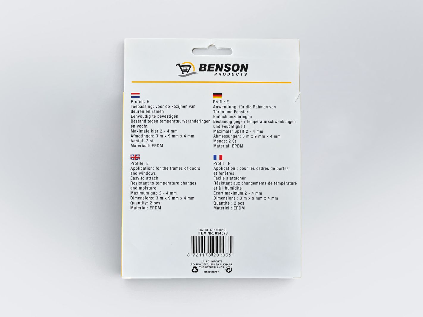 EPDM, Profil E, Deutschland-Fahne Text, Verpackung, Abmessungen 3 x 9 mm x 4 mm