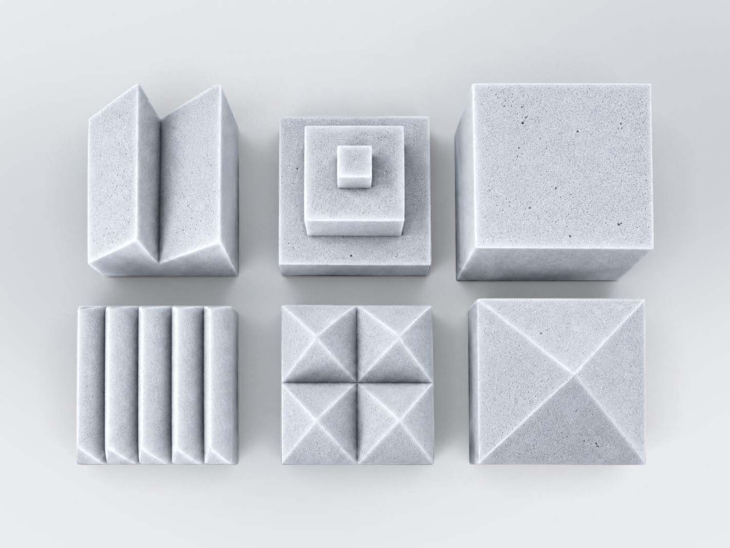 Betonel figur,  geometrische Blöcke,  Betonwürfel, Präzisionsformen,  Musterplatten