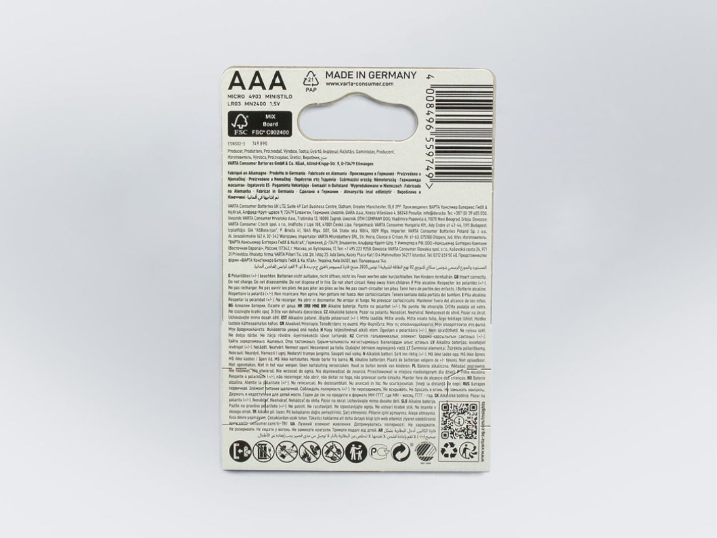 AAA, Mikro-Batterie, LR03, 1,5V, Hergestellt in Deutschland