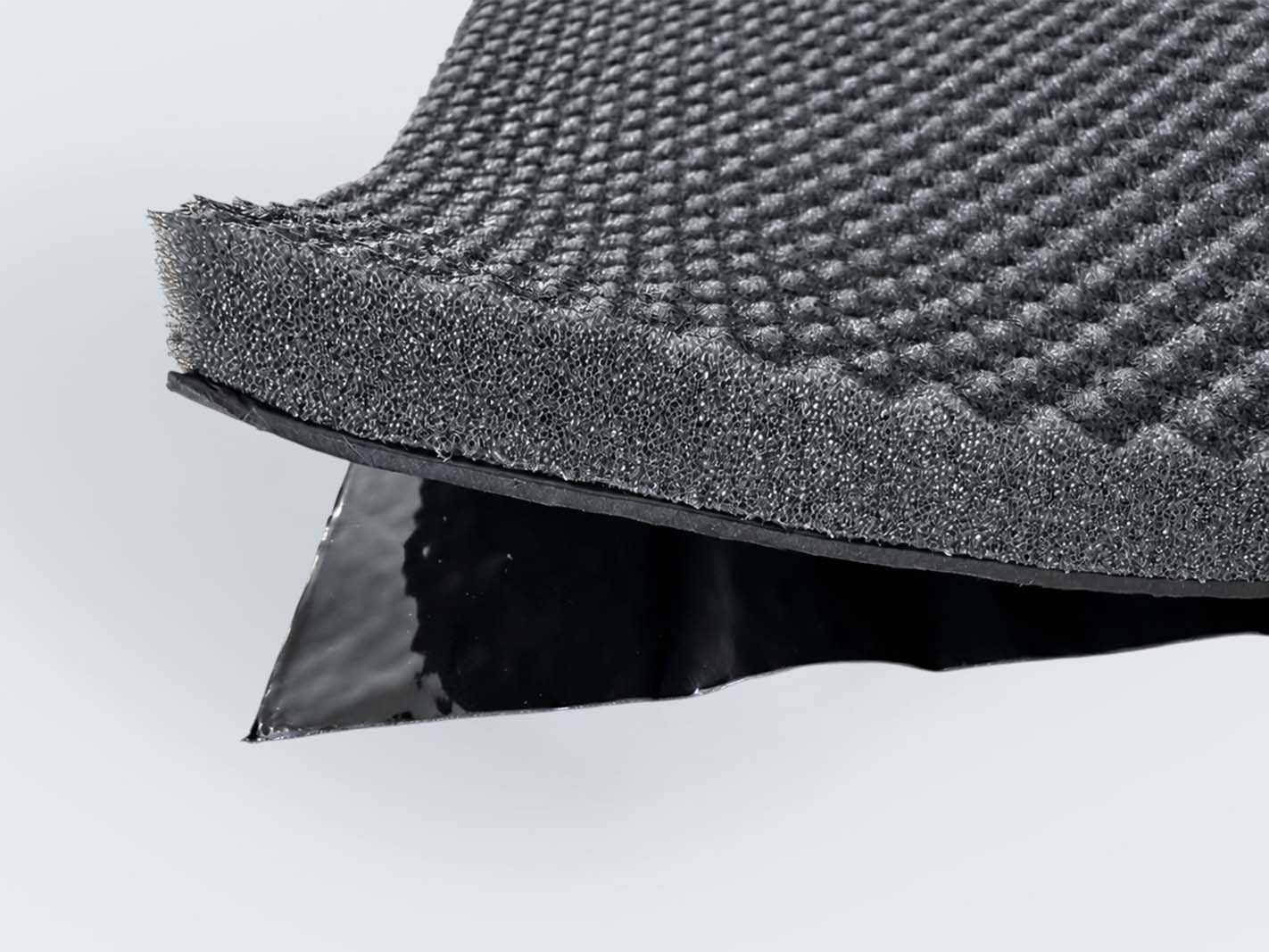 Schaumstoff, Filzoberfläche, Gummiunterseite, Schwarz, Mesh-Textur