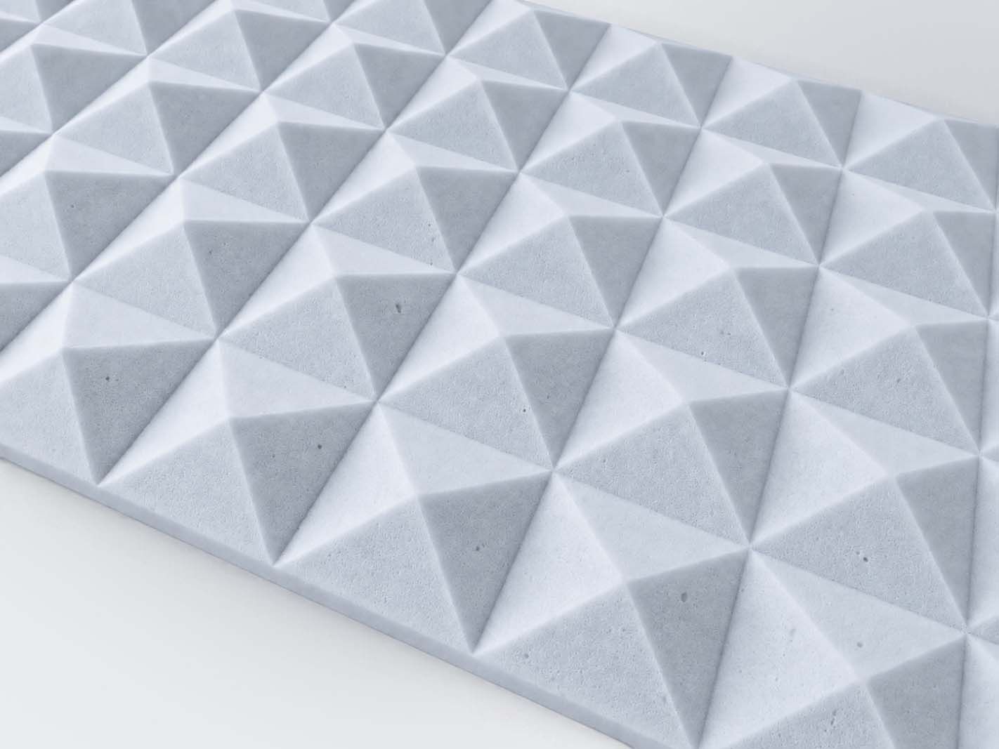 textured panel, geometric pattern, 3D triangles, white gray, wandverzierung