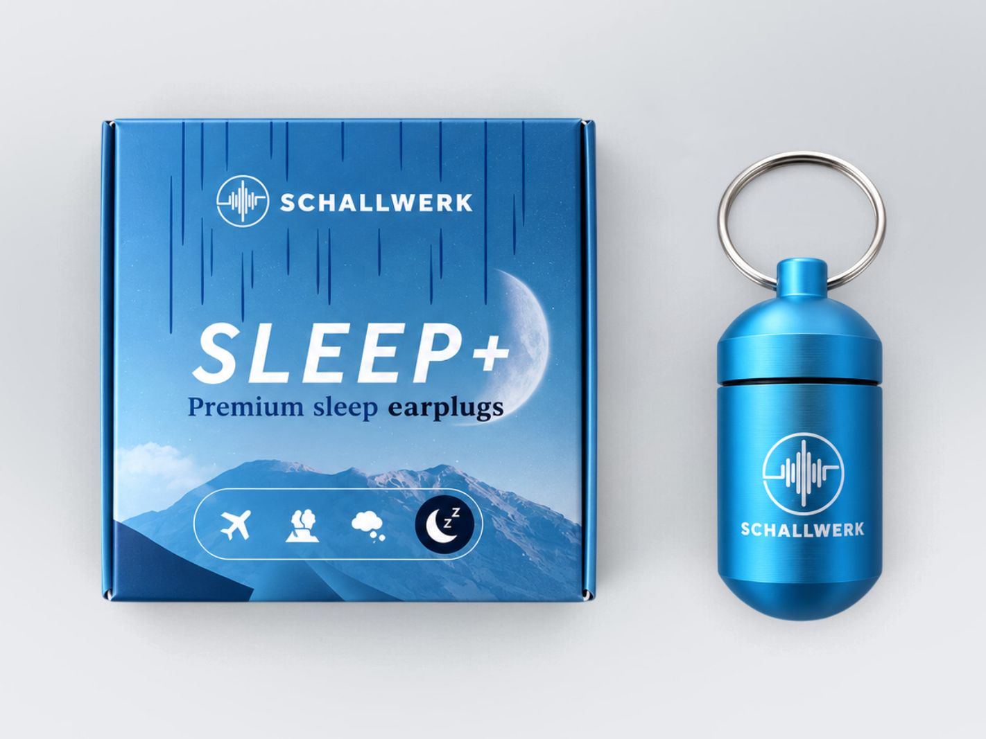 SLEEP+, Earplugs, Premium sleep, Box, Keychain bottle