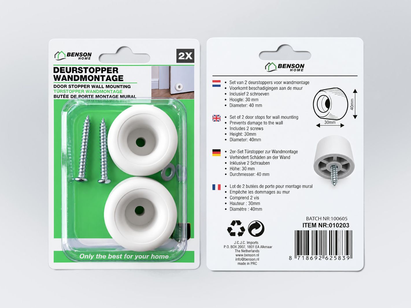 Türstopper, Wandmontage, Montagematerial, Schrauben, Durchmesser-40mm