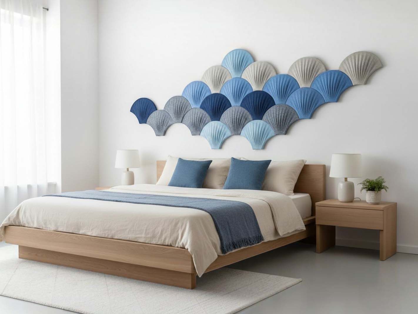 Bett, Bettgestell, Kopfteile, Bettdecke, Wanddeko