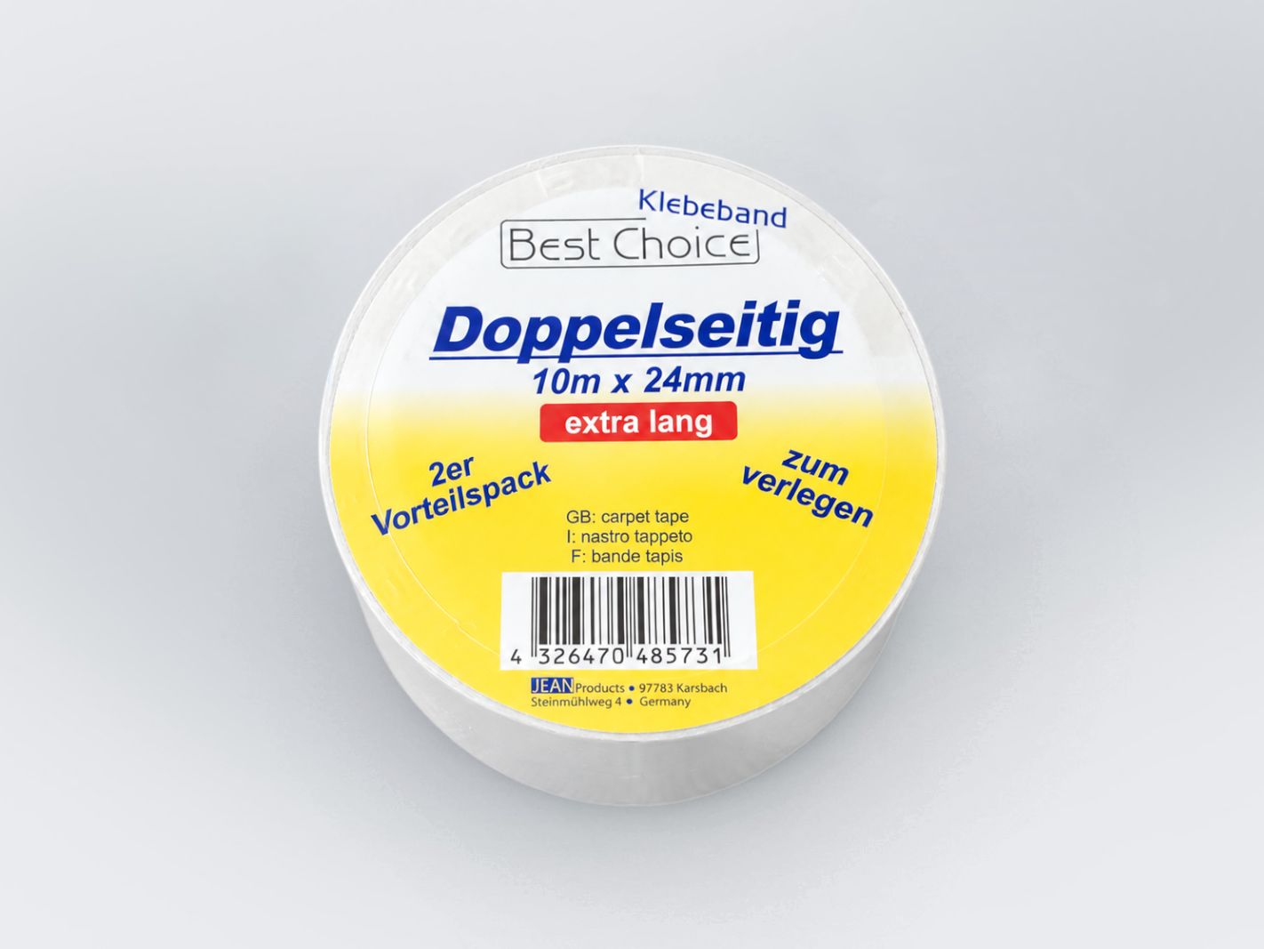 Klebeband, Doppelseitig, 10 m x 24 mm, extra lang, Verpackungsklebeband