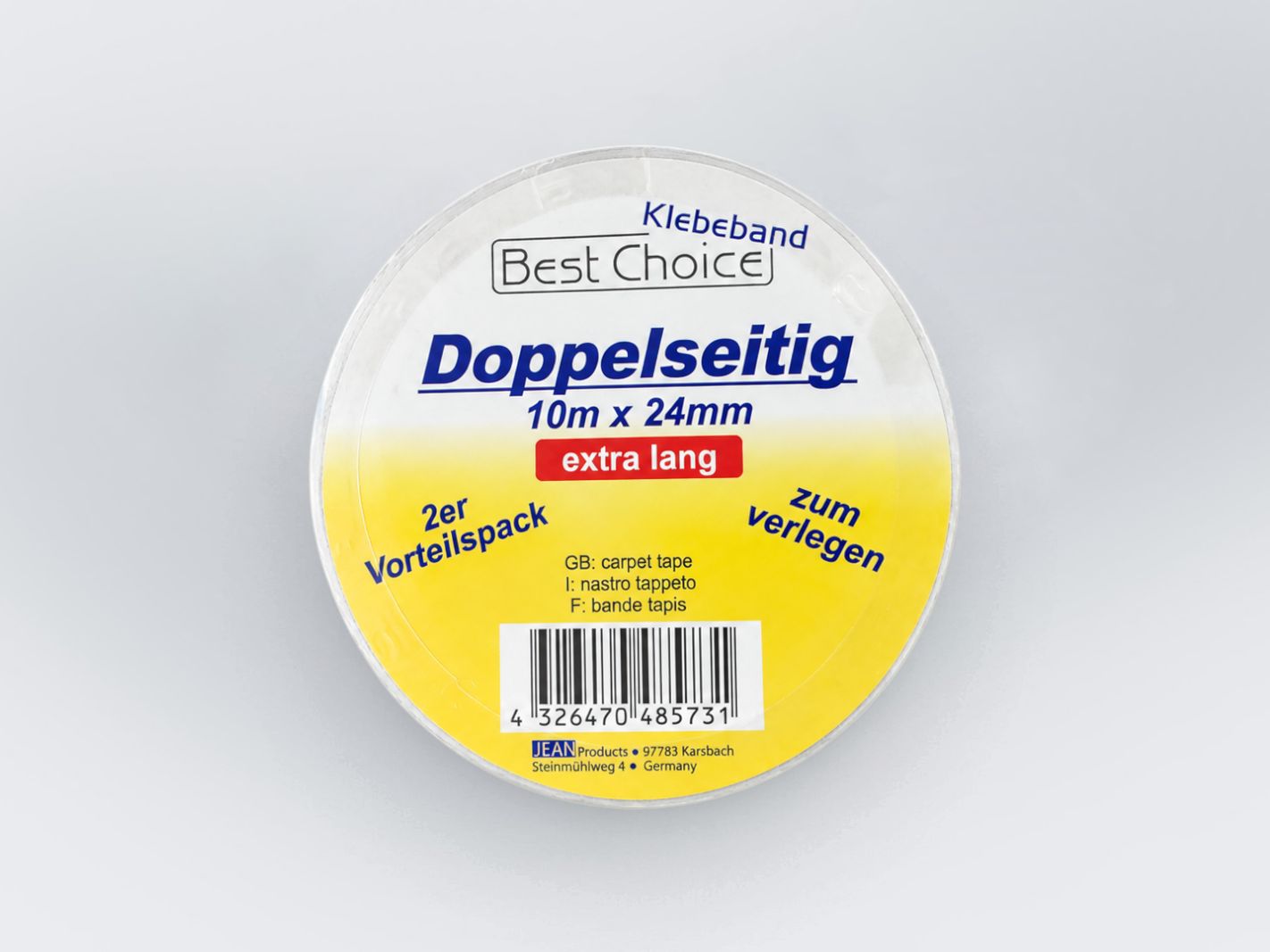 Klebeband, Doppelseitig, 10m, 24mm, extra lang