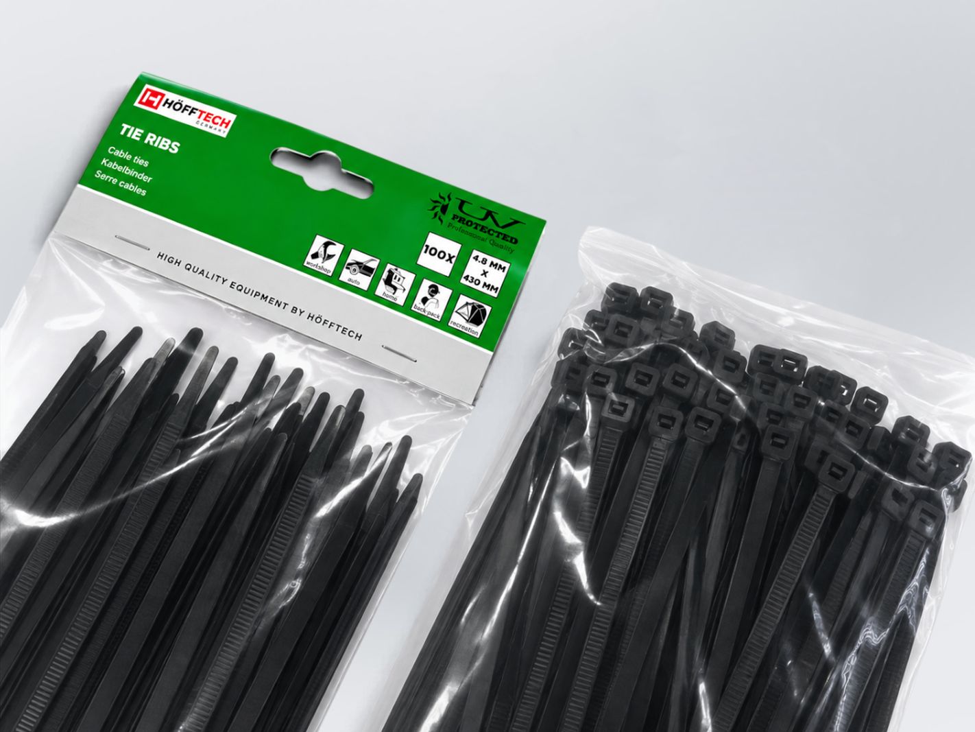 Colliers de serrage, bande de serrage, noir, plastique noir, lot de sachets