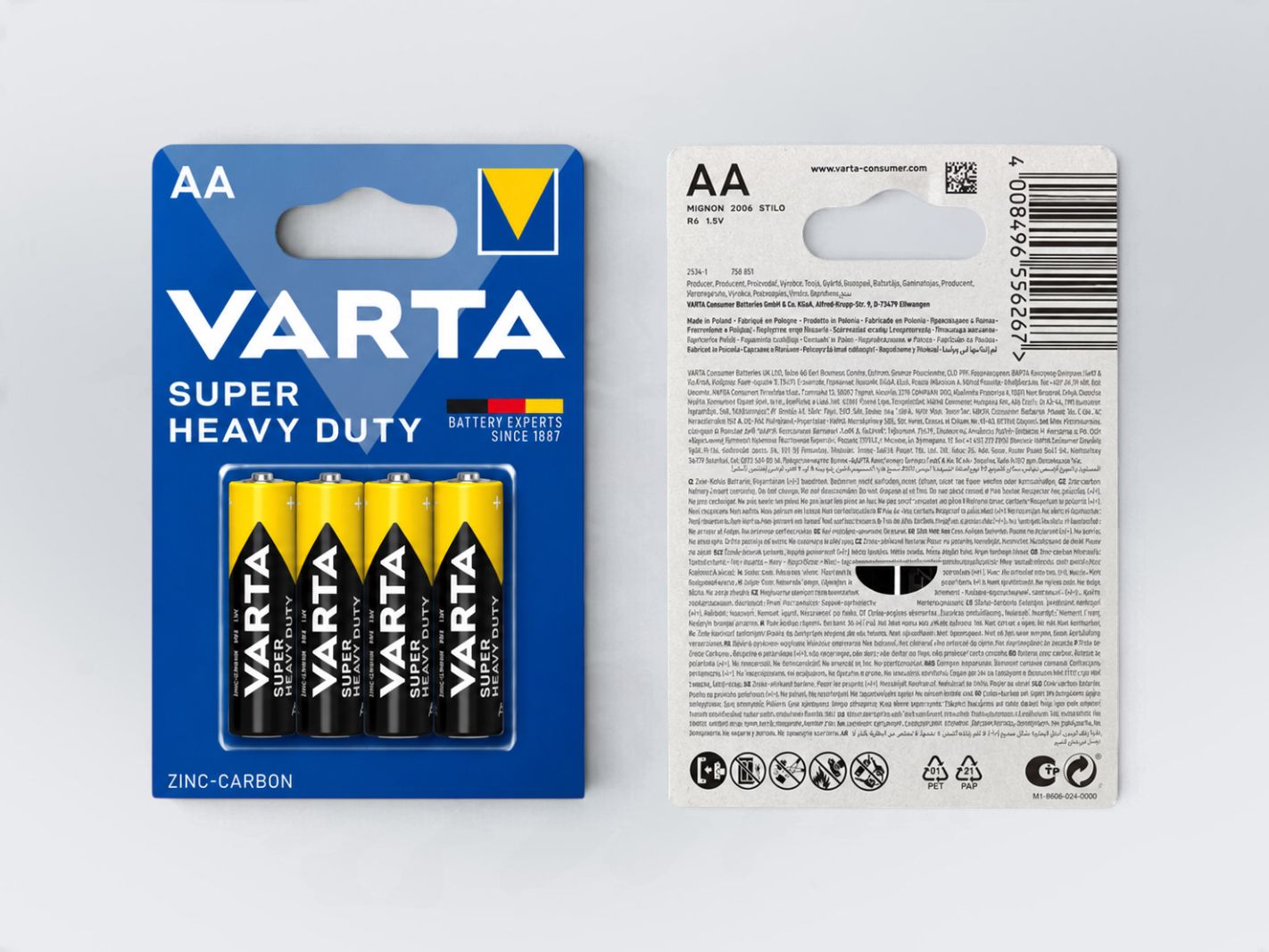 AA-Batterien, Zink-Kohle-Batterien, 1,5 V, Viererpack
