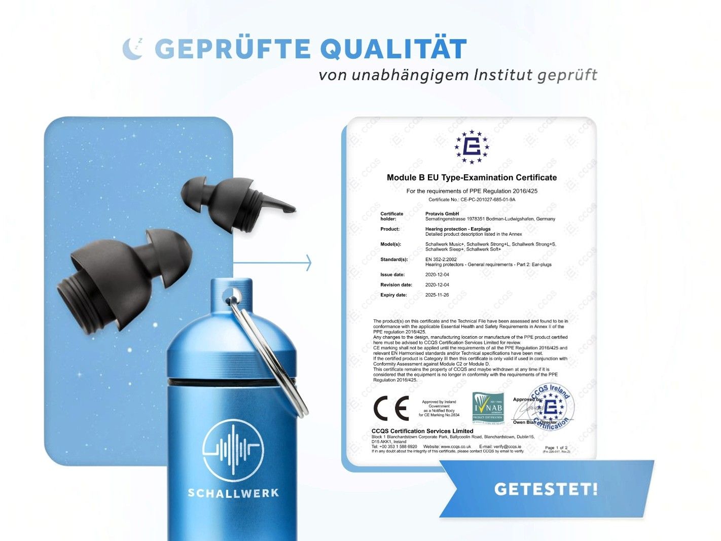 gehörschutz, ohrstöpsel, gehörschutz-muffel, zertifikat, ohrenstöpsel