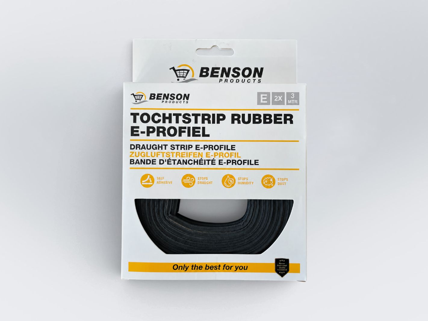 Gummi-Rahmenband, Tochtstrip, E-Profil, Selbstklebend, 2x3MTR