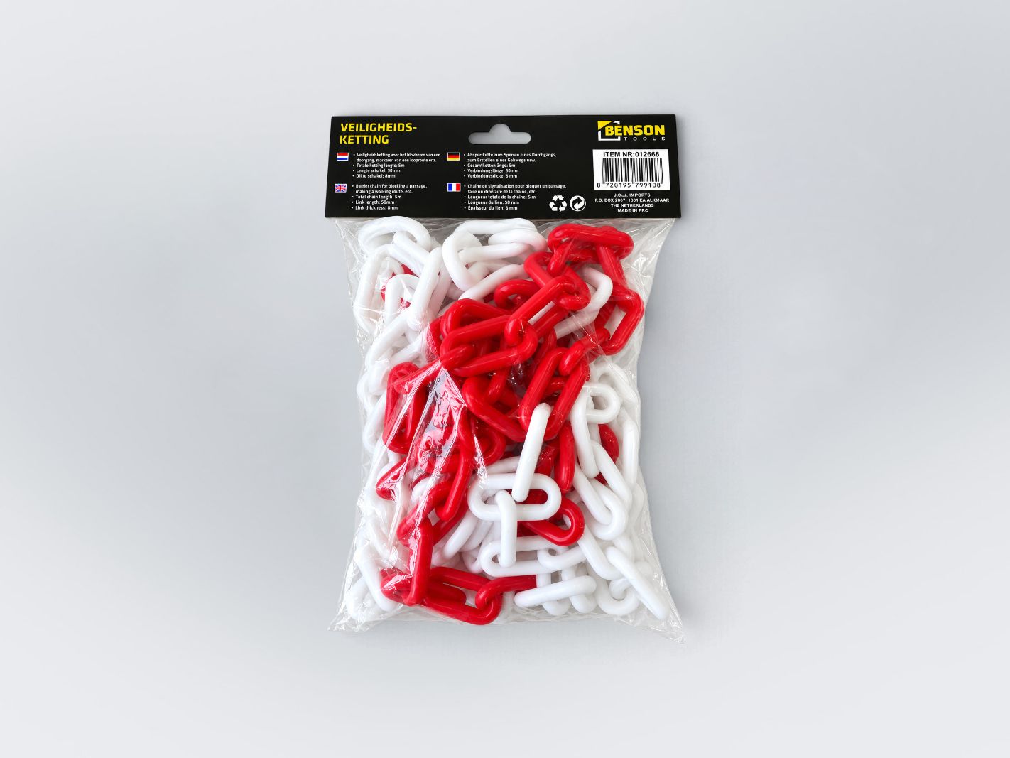 Chains, plastic chains, red and white, bag contents, plastic connectors