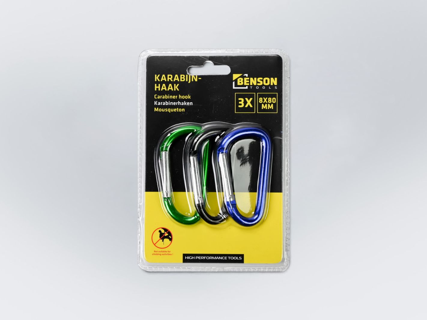 Karabinerhaken, 3er-Set, Metall, Kunststoff, Bunt